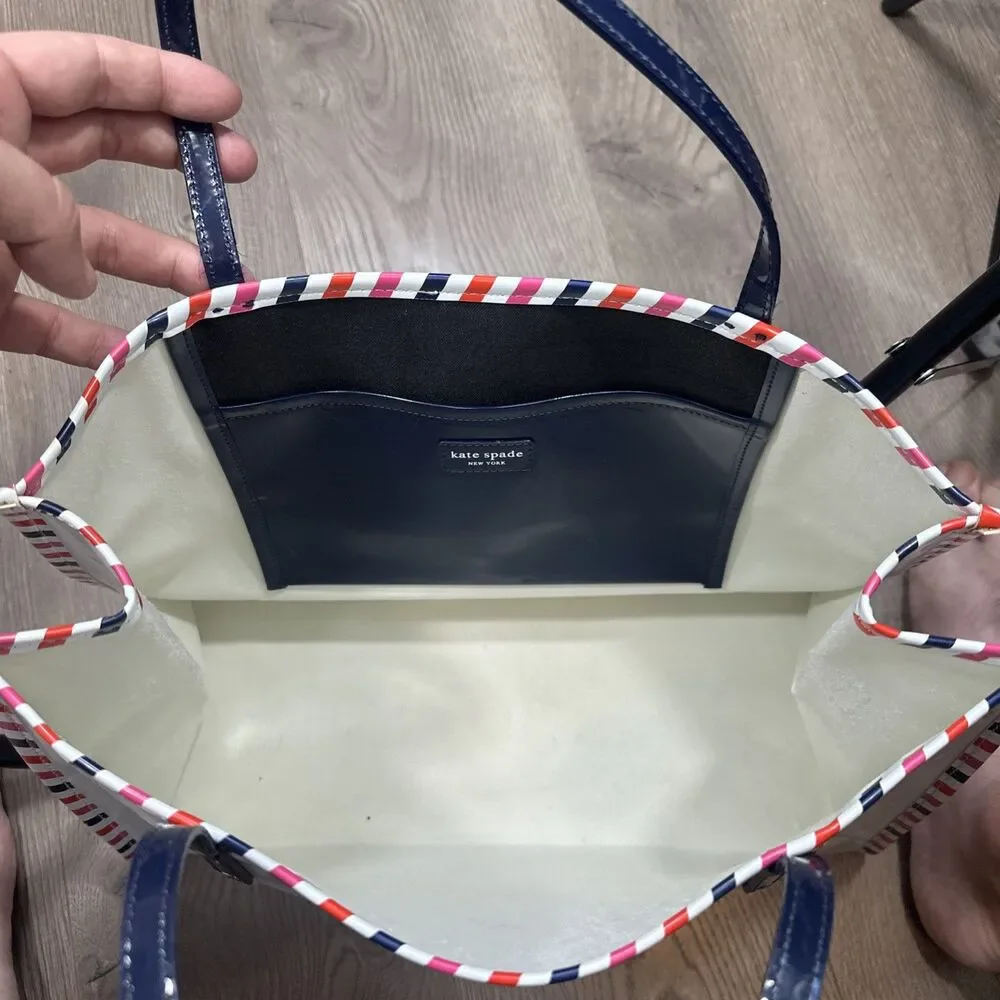 Kate Spade Par Avion Air Mail Tote Red White Blue Double Handle Shoulder Bag - Picture 9 of 10